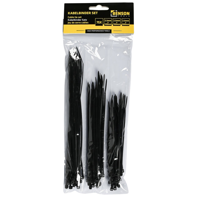 Kabelbinders 75 stuks zwart