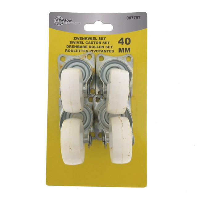 Zwenkwielenset 40 mm Wit – 4 stuks