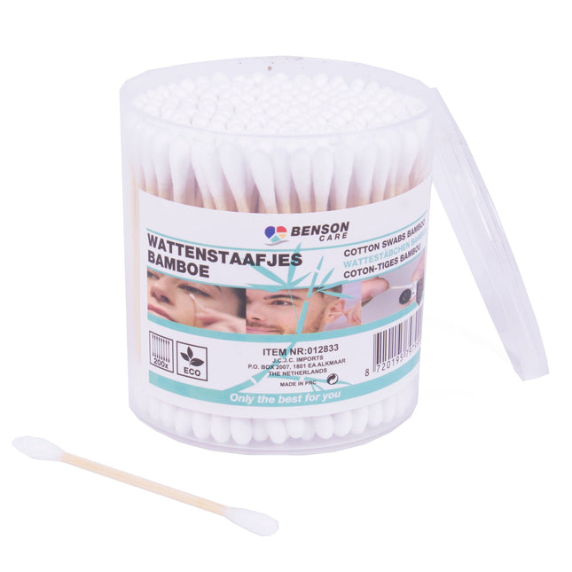 Wattenstaafjes bamboe 200 stuks plastic doos