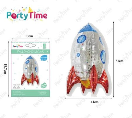 4D raket mylar folieballon 29 x 89 cm