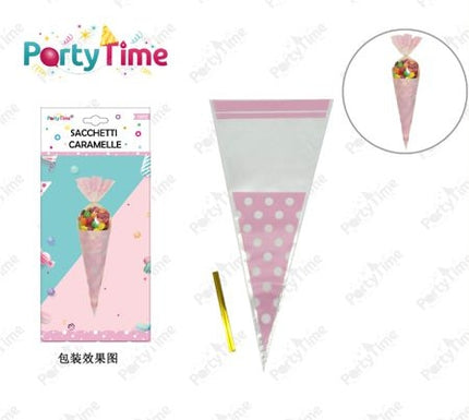 Set van 10 roze snoepzakjes met cirkeldesign