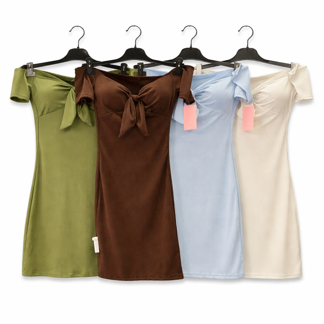 Dames Jurk Ribstof Met Strik Detail