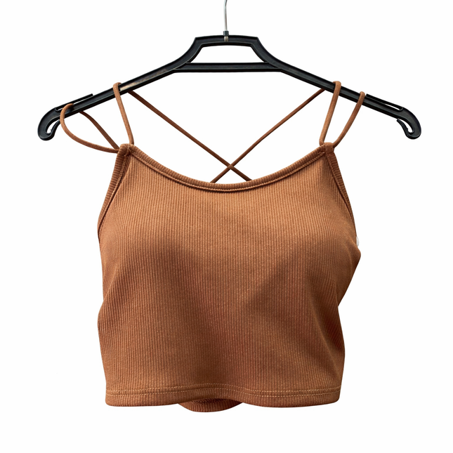 Ribbed Crop Top met Kruisbandjes – Bruin
