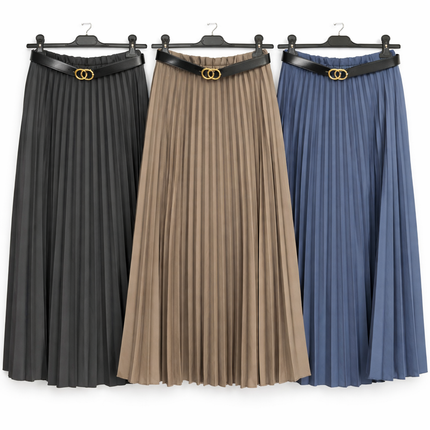 Geplooide Midi Rok met Elastische Taille en Riem