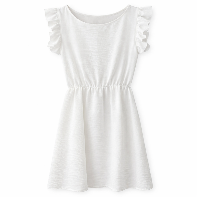 Dames Jurk Ruffle Mouwen Zomer Wit