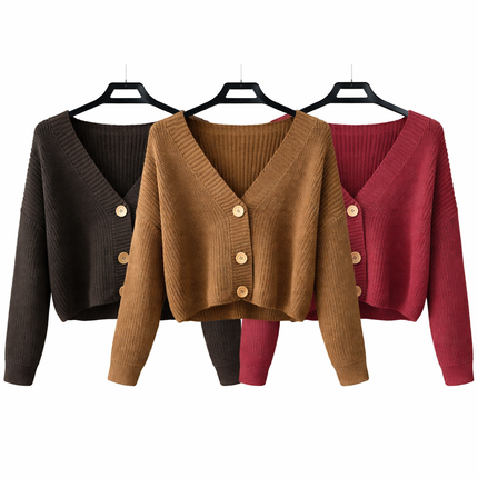 Gebreide Cropped Cardigan met Knopen – Bruin