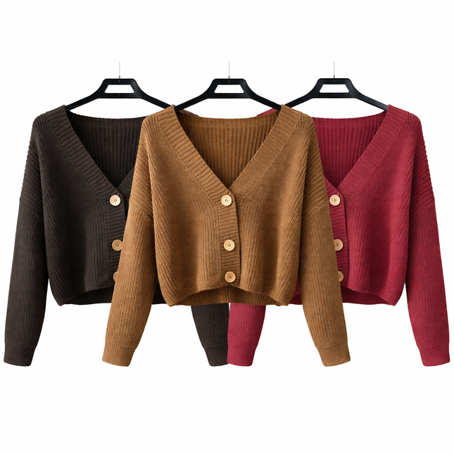 Gebreide Cropped Cardigan met Knopen – Bruin