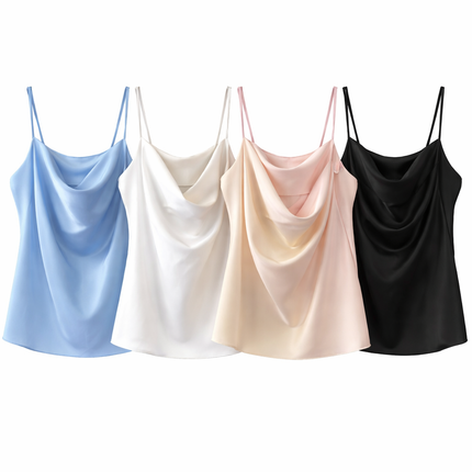 Dames Satin Top Cowl Neck