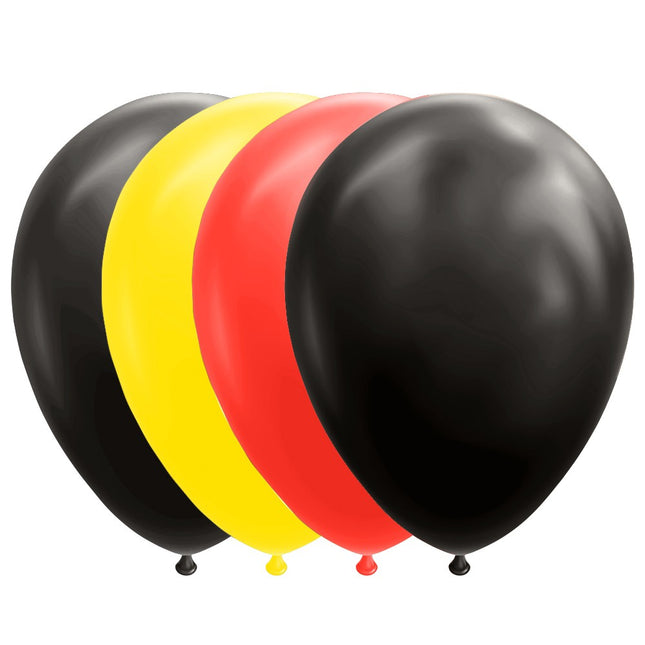 10 ballonnen zwart-geel-rood 12 inch / 30 cm