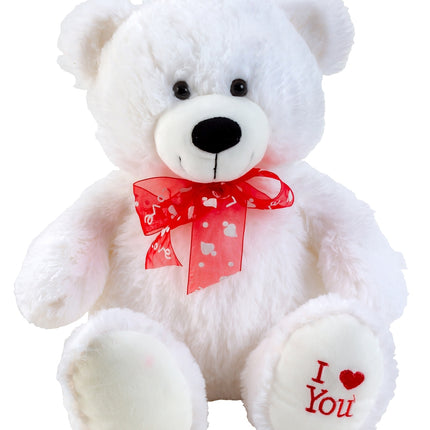 Beer wit zittend met strik ‘I love you’ – 50 cm