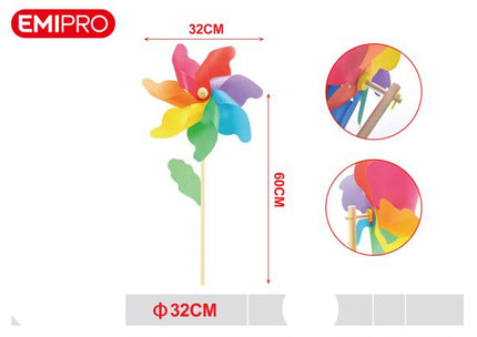 Windmolen met houten stok Ø 32 cm – 60 cm