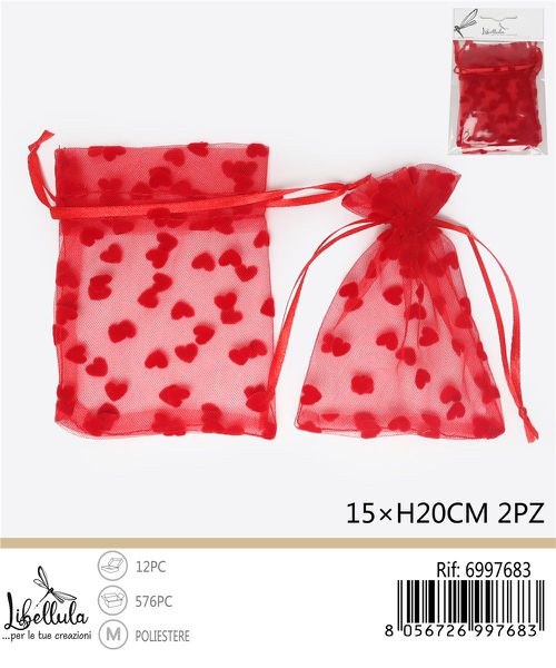 Organza zakjes met hartjes 15x20 cm – 2 stuks