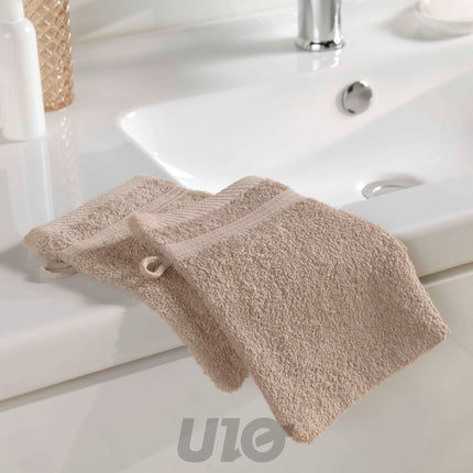 Set washandjes 2 stuks 15 x 21 cm badstof taupe