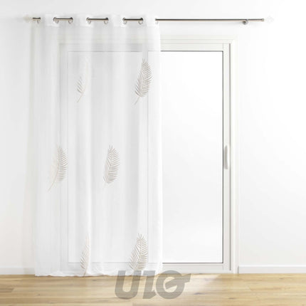 Transparant gordijn met ringen 140 x 240 cm zand geborduurd