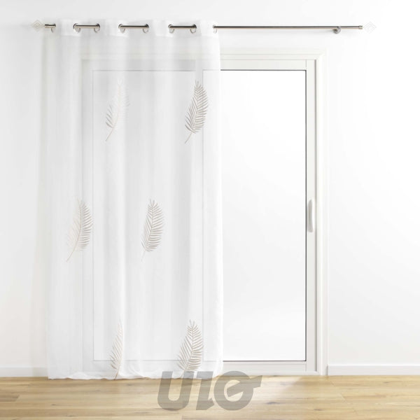 Transparant gordijn met ringen 140 x 240 cm zand geborduurd