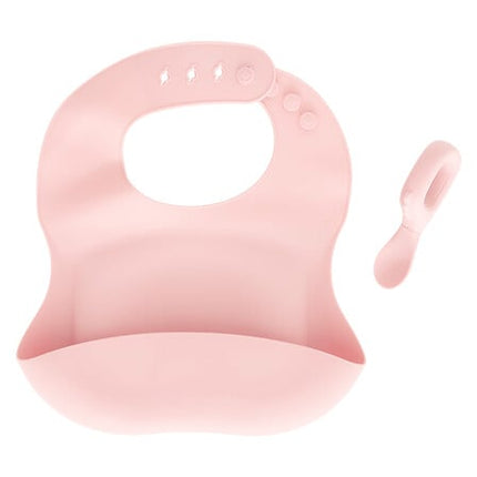 silic bib and spoon set pink