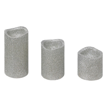 Set van 3 LED-glitterkaarsen – zilver – 5/7/10 cm