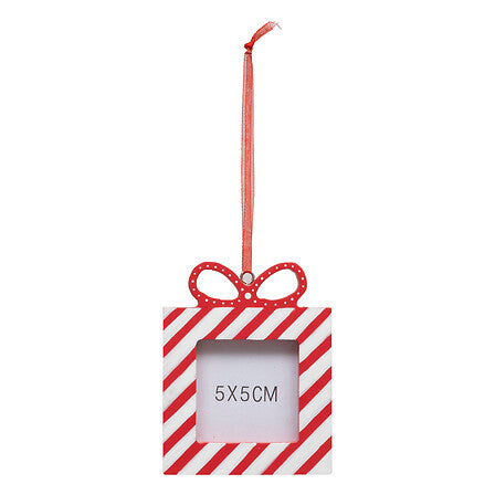 Houten fotokader-ornament – rood – 10 cm