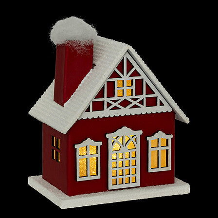 Lichtgevend houten huis – rood – met 1 LED
