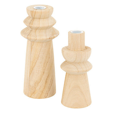 Set van 2 Uma houten kandelaars H23,5 cm