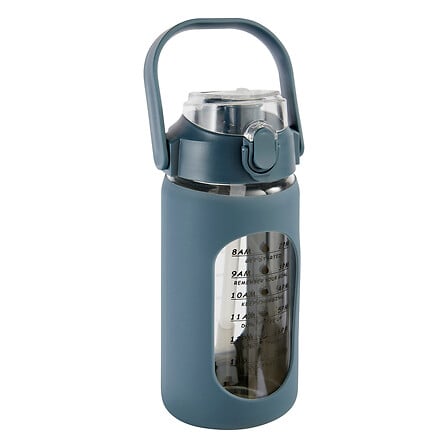 Fles met rietje 1 l glas en silicone assorted