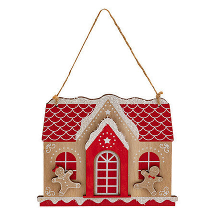 Houten peperkoek-huisje – rood – 15 cm