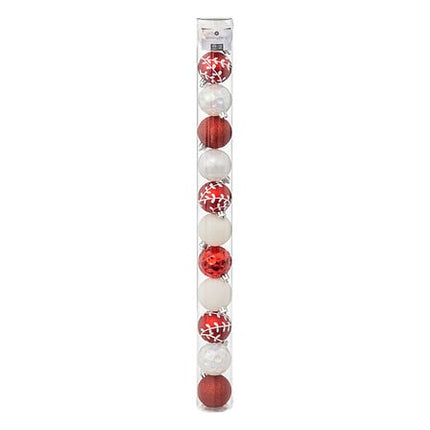 Set van 12 kerstballen – Ø 6 cm – rood/wit