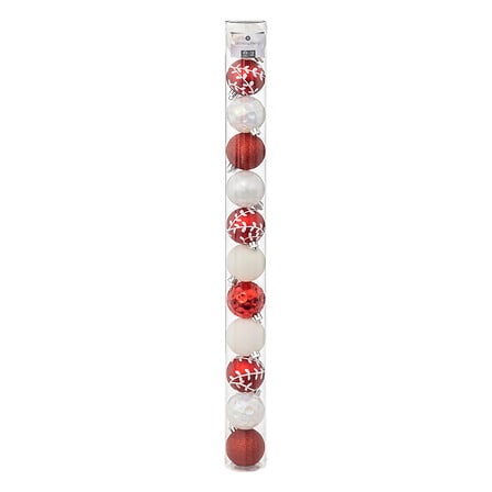 Set van 12 kerstballen – Ø 6 cm – rood/wit