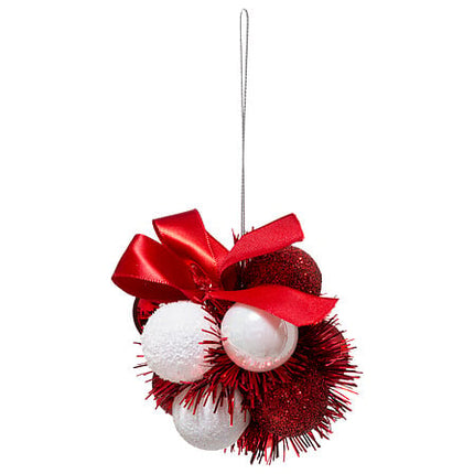 Kerstbloem met 11 bollen – rood/wit – 10 cm