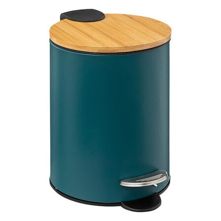 modern color softclose pedaalemmer van metaal en bamboe 3 l - petrolblauw