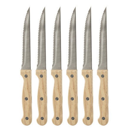 Set van 6 houten steakmessen