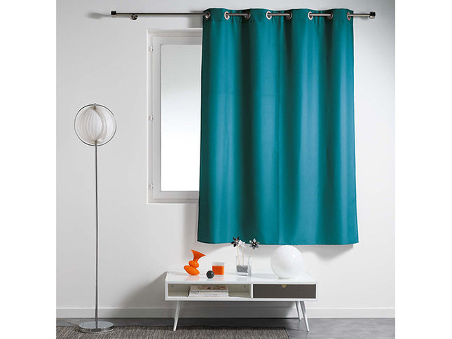 Gordijn met ringen 140 × 180 cm – Effen polyester – Essentiel – Petroleumblauw