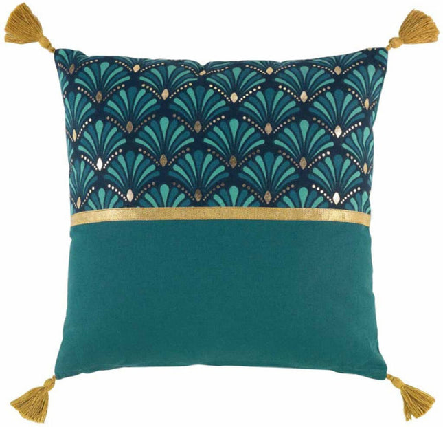 Sierkussen met pompons en rits 40 × 40 cm – Metallic bedrukt katoen – Artchic – Blauw