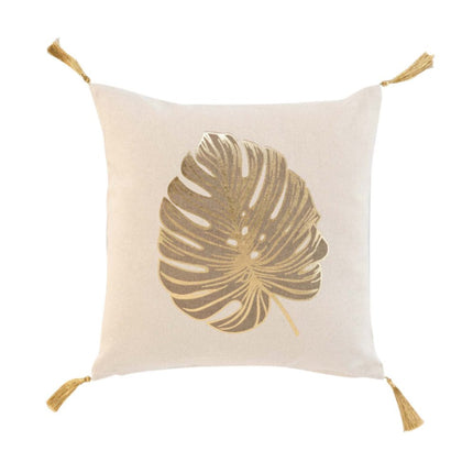 Sierkussen met pompons en rits 40 × 40 cm – Metallic bedrukt katoen – Mogador