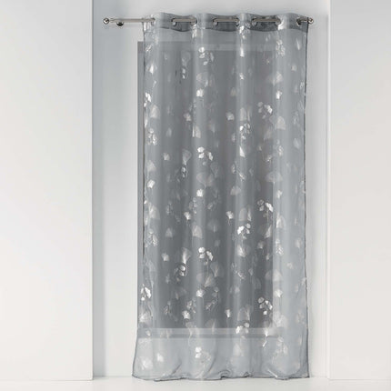 Vitrage met ringen 140 × 240 cm – Metallic bedrukt voile – Bloomy – Grijs/Zilver