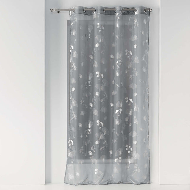 Vitrage met ringen 140 × 240 cm – Metallic bedrukt voile – Bloomy – Grijs/Zilver