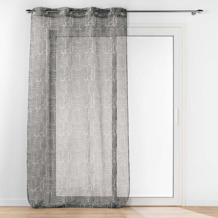 Vitrage met ringen 140 × 240 cm – Bedrukte zandkleurige voile – Pandore – Zwart