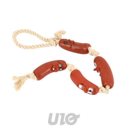 Vinyl hondenspeelgoed worstenslinger 7,5 cm – rood/wit