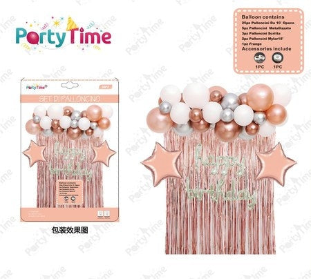Roze ballonset met franje 38-delig
