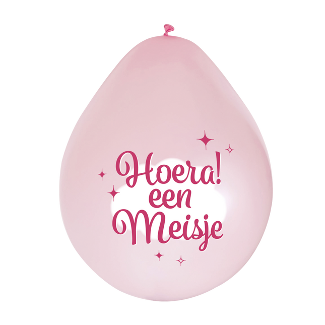 8 ballonnen Hoera een meisje 12 inch / 30 cm