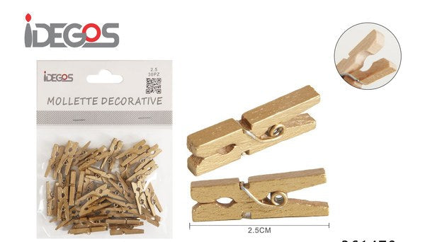 Mini knijpertjes goudkleurig 2,5 cm - 30 stuks