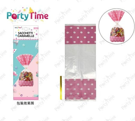 Set van 10 roze snoepzakjes met cirkels