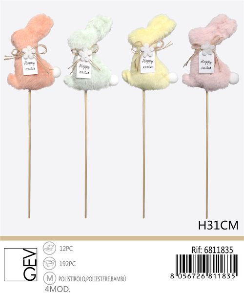 Konijntje steker 31 cm – assorti kleuren