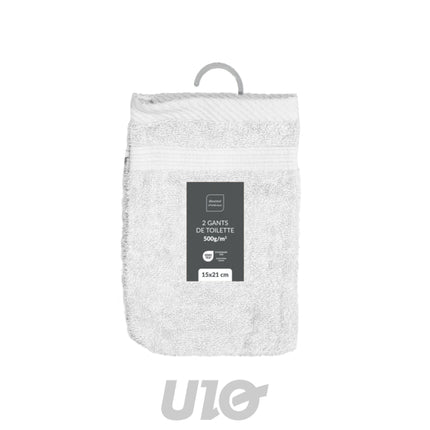 Set washandjes 2 stuks 15 x 21 cm badstof wit