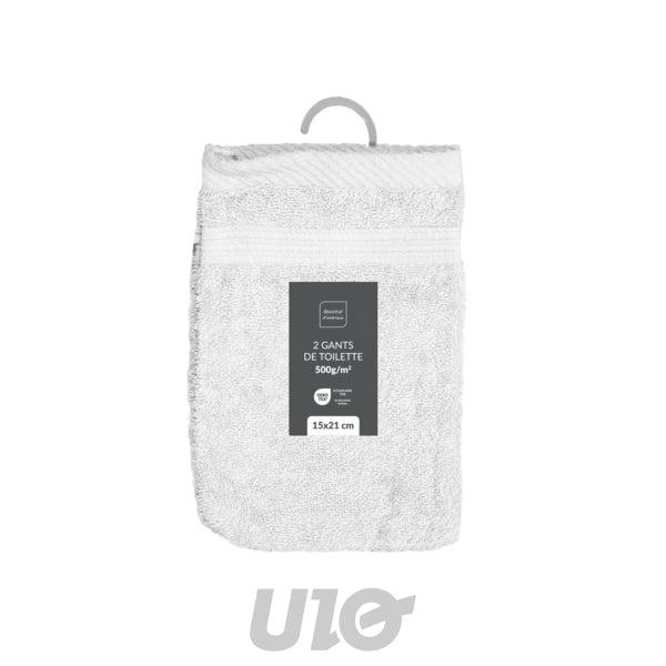Set washandjes 2 stuks 15 x 21 cm badstof wit