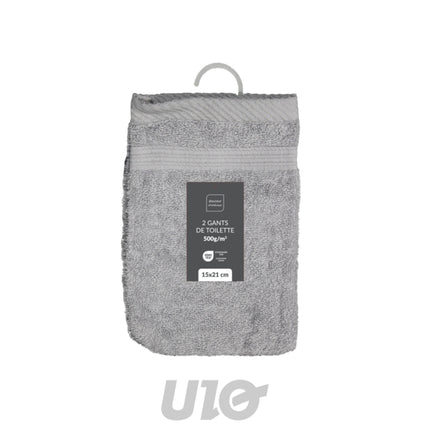 Set washandjes 2 stuks 15 x 21 cm badstof parelgrijs