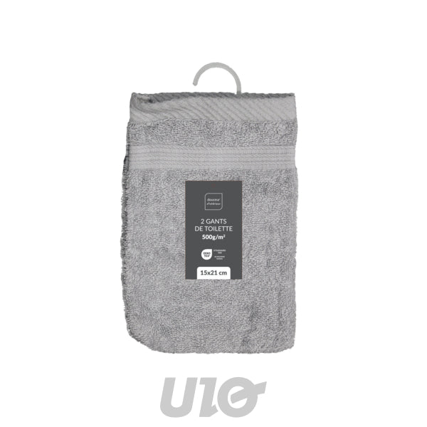 Set washandjes 2 stuks 15 x 21 cm badstof parelgrijs
