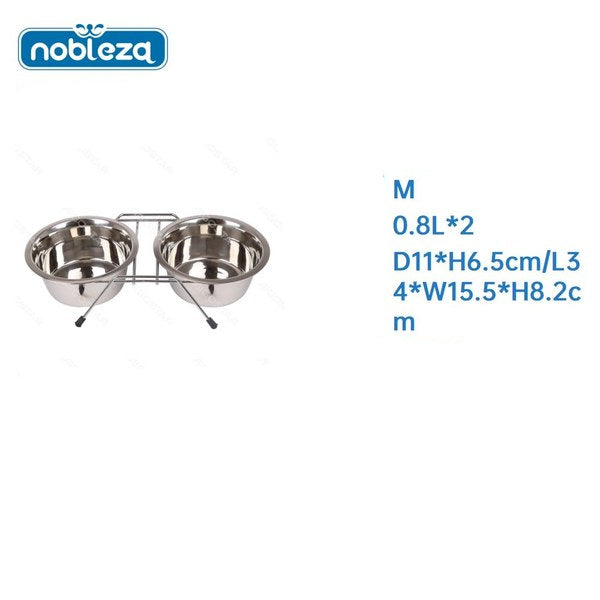 Dubbele roestvrijstalen voerbak met standaard 0,8 l x 2 maat M zilver
