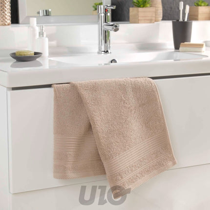 Handdoek 50 x 90 cm katoen badstof taupe