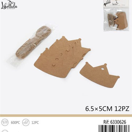 DIY Labels Kroon met koord 6,5x5 cm – 12 stuks